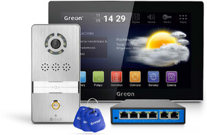 ZESTAW GREON Monitor GR-IS4 B + NATYNK GR-OS8 + switch PoE GR-SW42v2 + 3 breloki